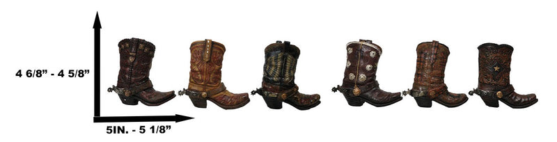 Pack Of 6 Rustic Western Cowboy Cowgirl Faux Leather Boots Pen Holder Figurines