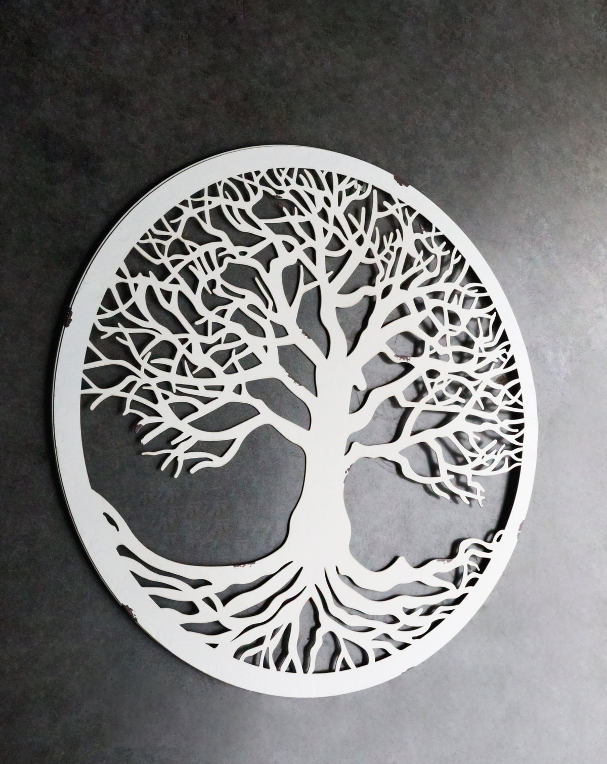 White 23"D Oversized Celtic Tree of Life Medallion Metal Wall Circle Plaque