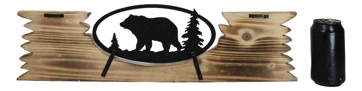 Rustic Western Black Bear By Pine Trees Metal Cutout Wooden Plank Wall Decor