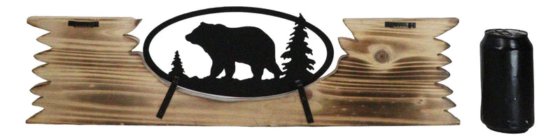 Rustic Western Black Bear By Pine Trees Metal Cutout Wooden Plank Wall Decor