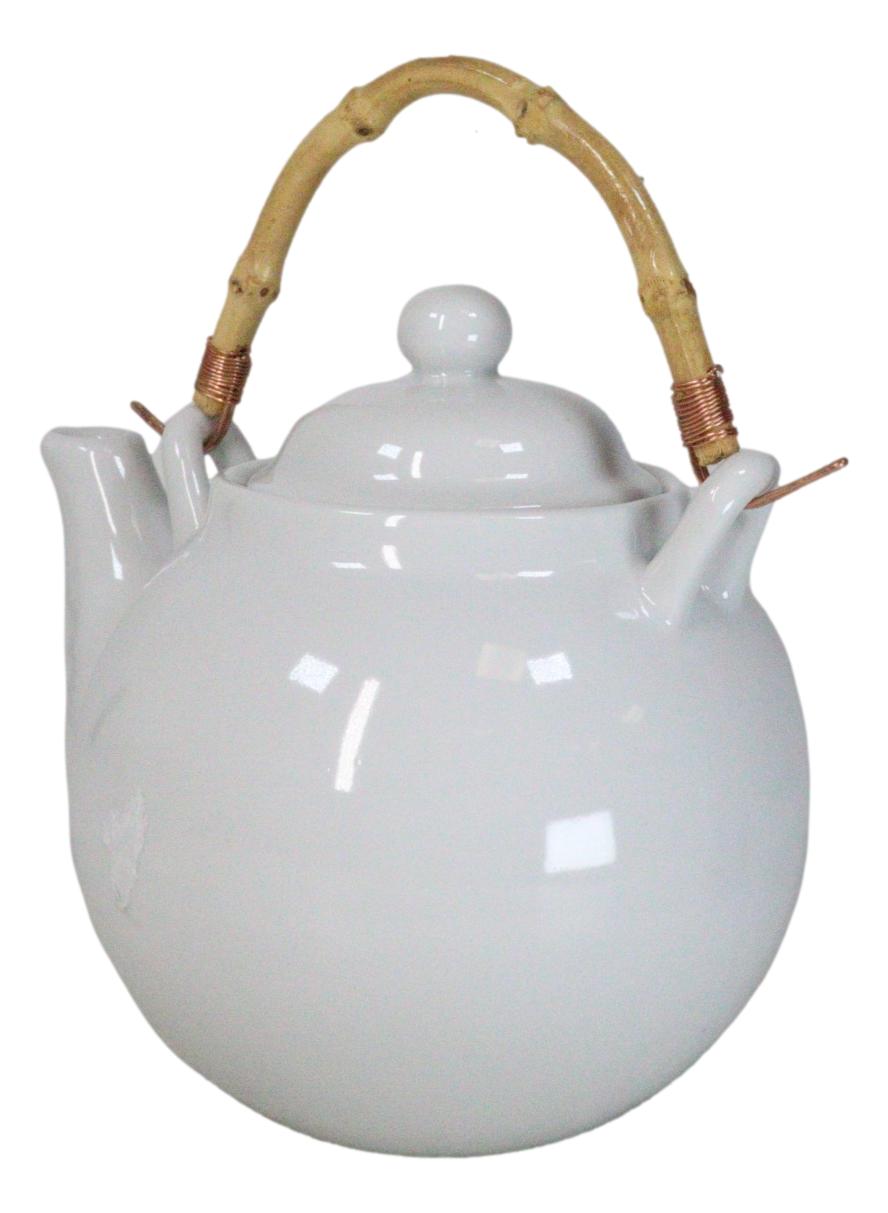 Sleek White 35oz Bone China Ceramic Tea Pot Teapot With Bamboo Handle Collection
