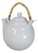 Sleek White 35oz Bone China Ceramic Tea Pot Teapot With Bamboo Handle Collection