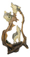 Large Rustic Howling Wolf Bust With Wolf Pack Family In Forest Scene Figurine