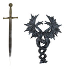 Gothic Fantasy Double Dragon Wall Decor Plaque With Medieval Sword 14" Tall