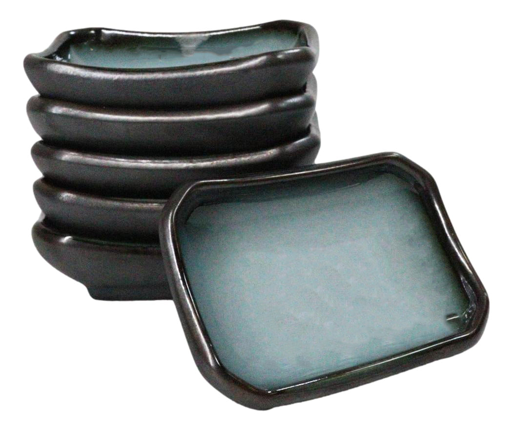 Set Of 6 Seikai Blue Sky & Black Rectangle Porcelain Condiment Sauce Dishes 2oz