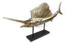 Large Marine Sea Life Sailfish Marlin Sculpture in Gold Leaf With Pole Stand 38"