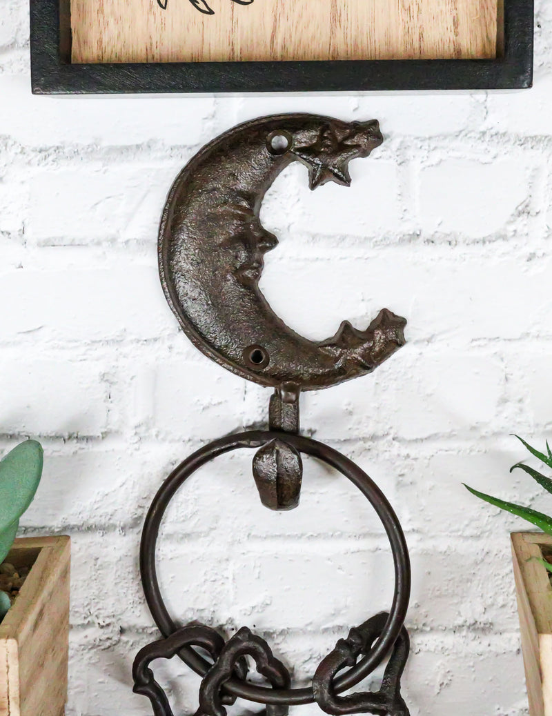 Pack Of 3 Rustic Cast Iron Celestial Half Crescent Moon And Stars Wall Hooks