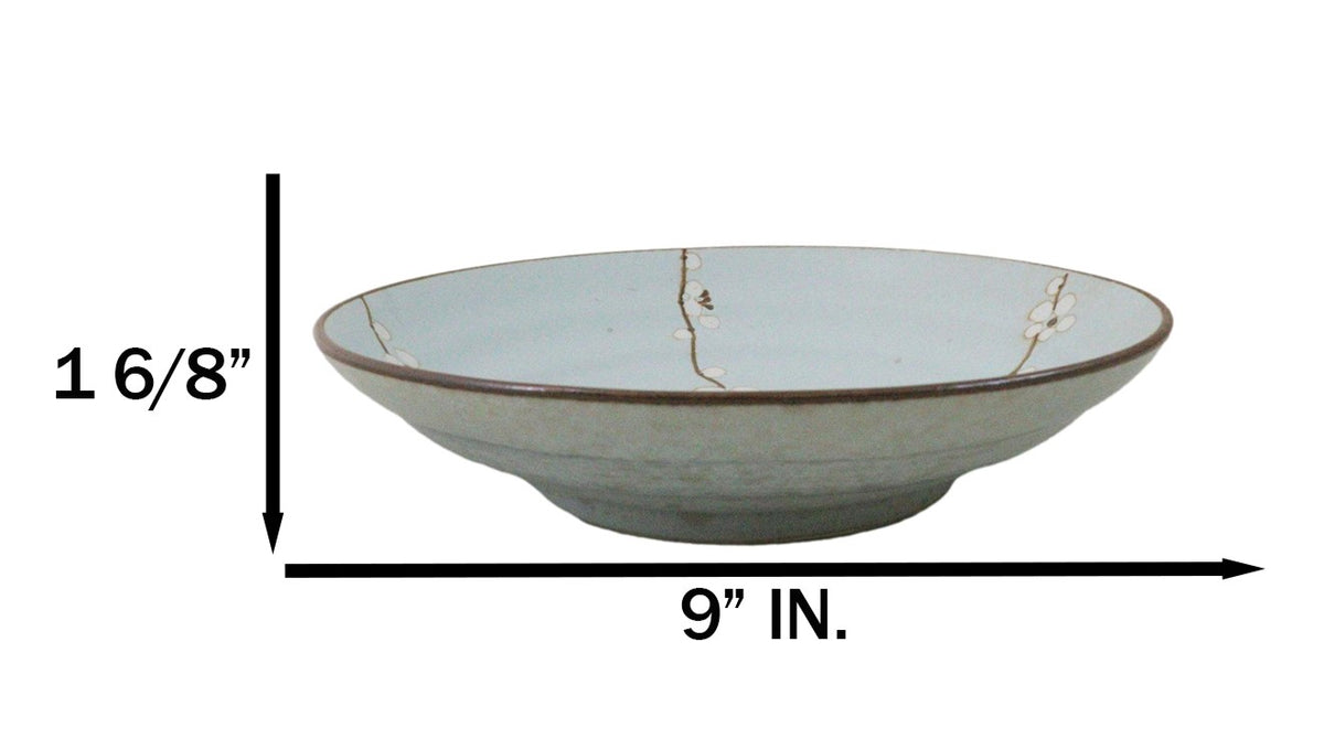 Made In Japan Porcelain Soushun Sakura Green Plum 9"D Deep Plates Bowls Set - Ebros Gift