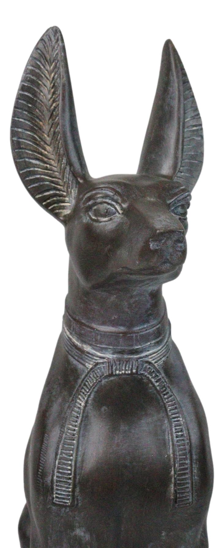 Ancient Egyptian Sitting Anubis in Jackal Dog Statue With Hieroglyphs Base 14"H