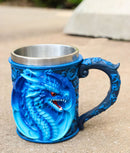 Gothic Fantasy Blue Ice Frost Dragon Tankard Mug With Stainless Steel Liner