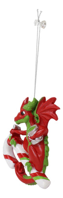 Ruth Thompson Red Green Dragon With Candy Cane Christmas Tree Hanging Ornament