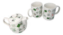 Green White Chinese Mahjong Tiles Ceramic Tea Pot 15oz And 2 Cup Mugs 11oz Set