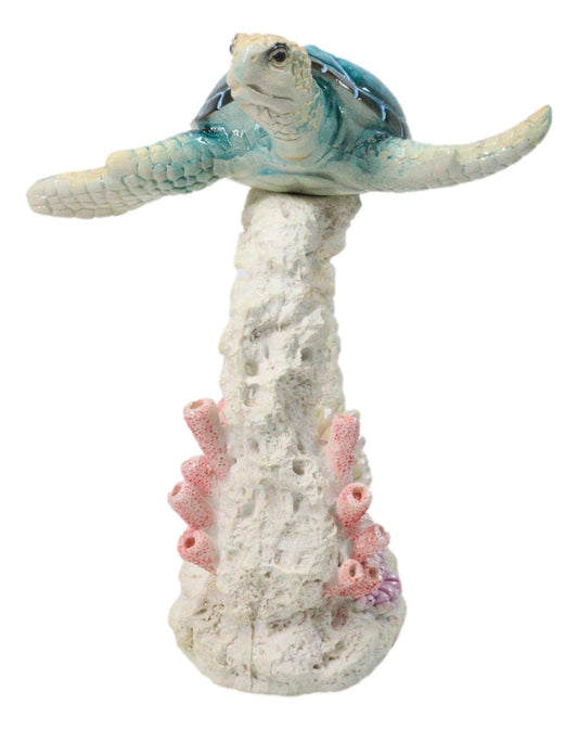 Marine Ocean Sea Turtle Swimming Over Coral Reef With Acrylic LED Light Figurine
