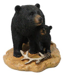 Rustic Forest Mother Black Bear with Cub Figurine Wildlife Animal Sculpture