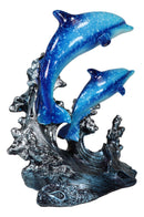 Nautical Marine Sea Ocean 2 Blue Dolphins Swimming Over Reef Waves Figurine