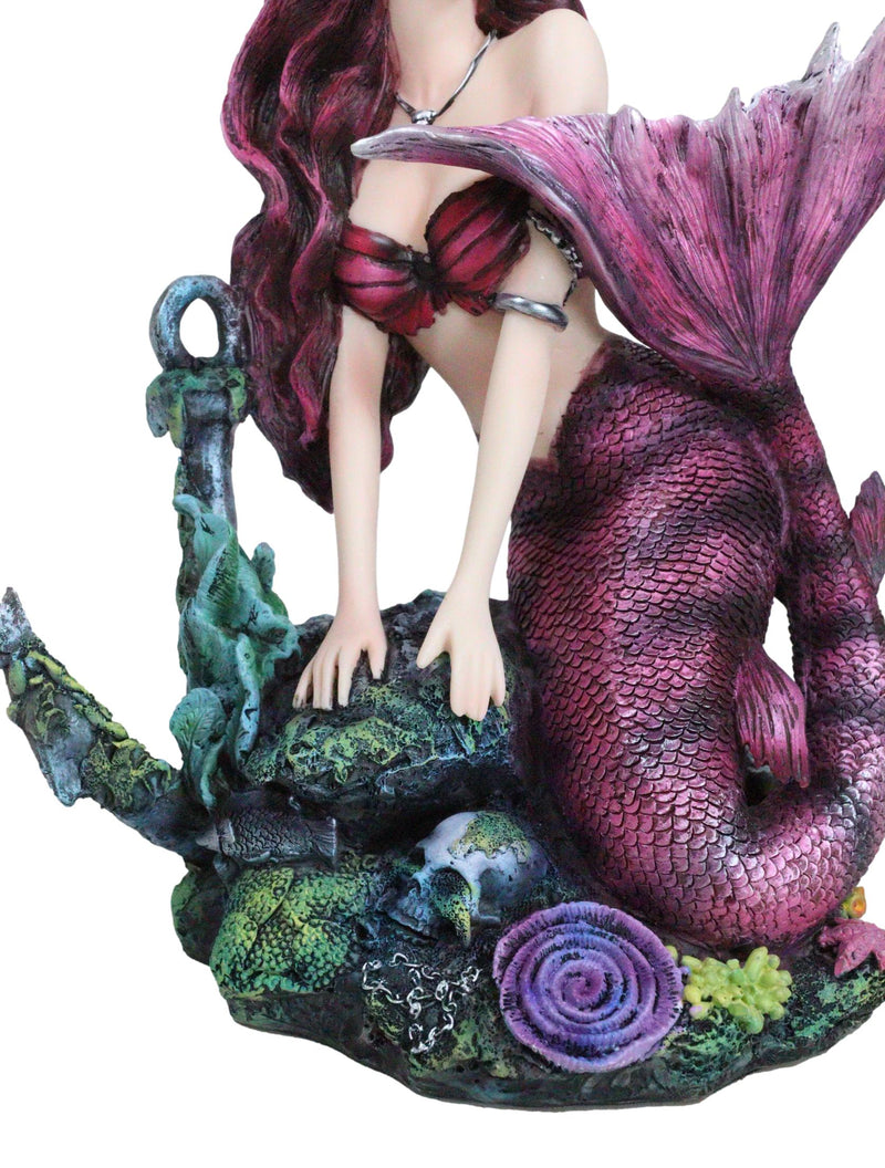 Siren Mermaid Sitting By Sunken Ship Anchor Skull Corals Ocean Graveyard Statue