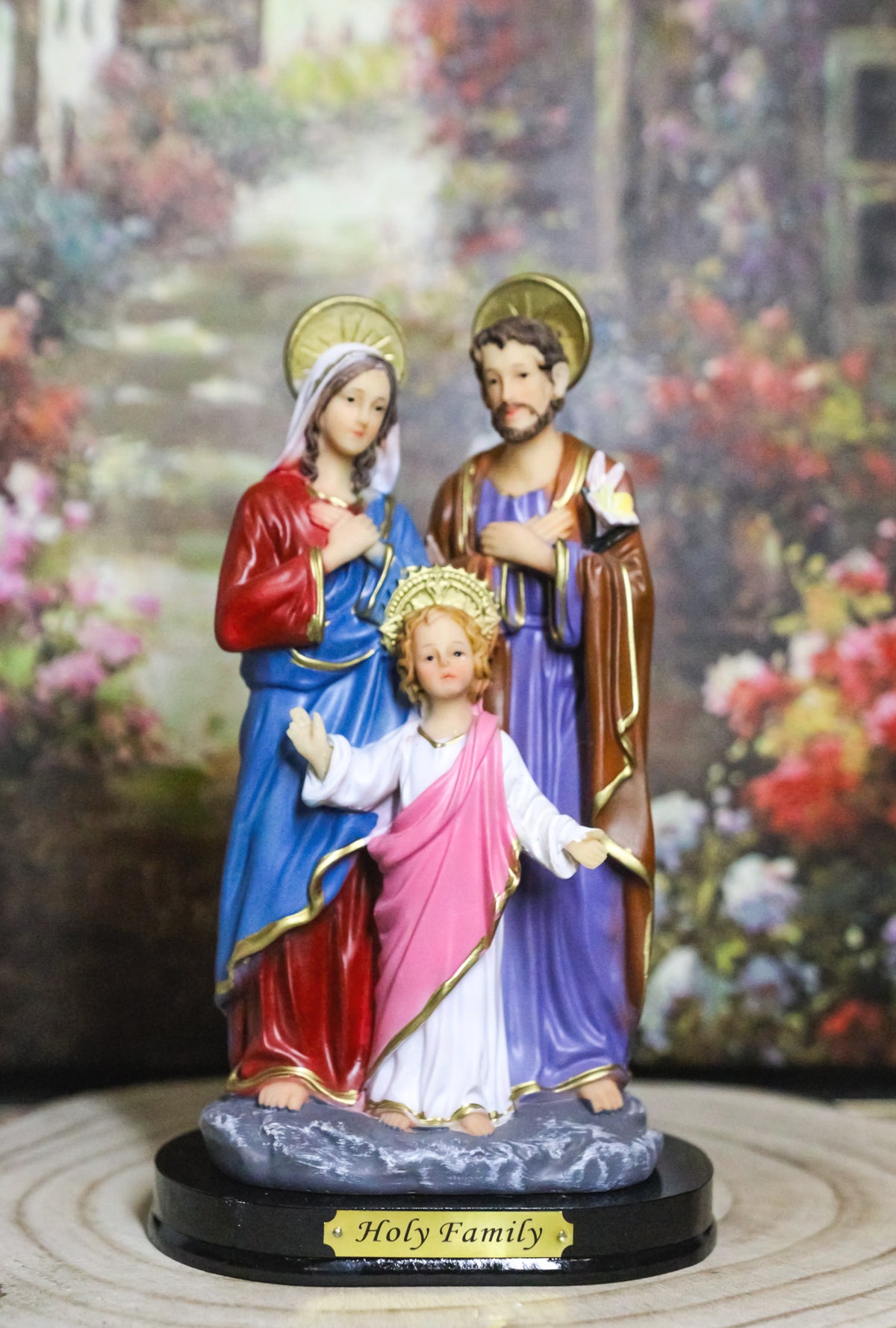 The Holy Family Mother Mary Joseph and Jesus Catholic Figurine With Base 8"H