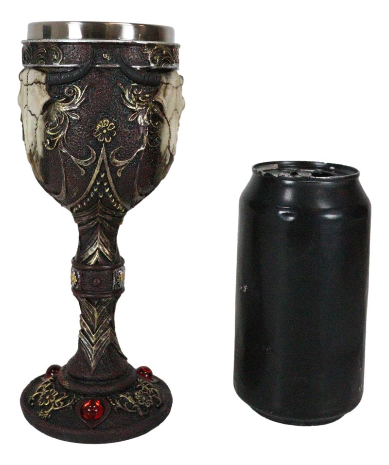 Ebros Horned Wild Bison Steer Tribal Skull Red Cyrstals Maroon Wine Chalice Goblet Cup