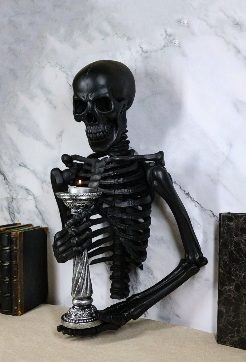 De Mortuis Hallow Impaled Grinning Bone Skeleton Wall Candleholder Sculpture 18"
