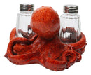 Red Spotted Nautical Marine Cephalopod Octopus Salt Pepper Shakers Holder Set