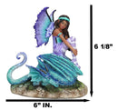 Amy Brown Fantasy Magic Turquoise Ebony Fairy Perching On Water Dragon Figurine