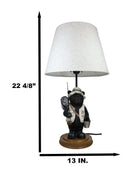 Camping Fisherman Angler Bear Going Fishing With Pole Net And Bucket Table Lamp