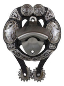 Rustic Western Cowboy Boot Spur With Silver Longhorn Conchos Wall Bottle Opener