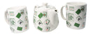 Green White Chinese Mahjong Tiles Ceramic Tea Pot 15oz And 2 Cup Mugs 11oz Set