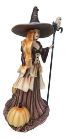 Amy Brown Halloween Pumpkin Owl Spell Autumn Witch With Magic Staff Sculpture