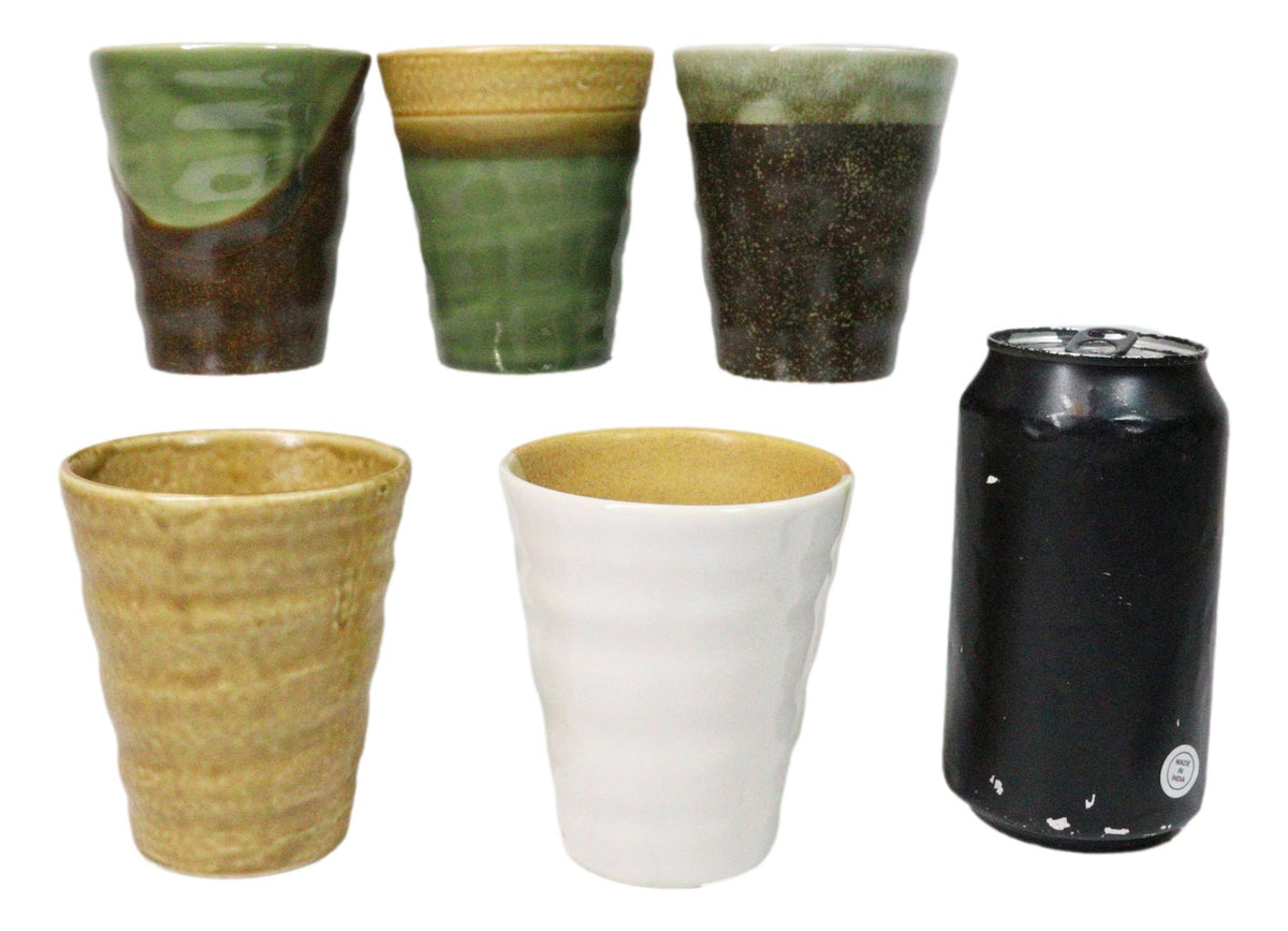 Abstract Art Tenmoku Glazed Ceramic 10oz Coffee Tea Cup Set of 5 Made In Japan