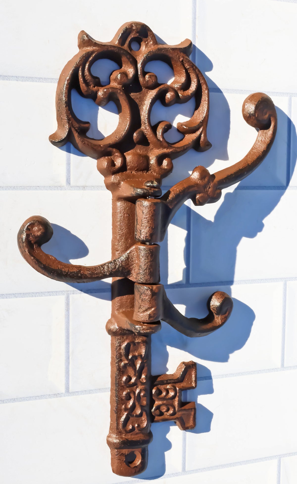Pack of 2 Cast Iron Rustic Victorian Ornate Key Shaped Swivel Triple Wall Hook