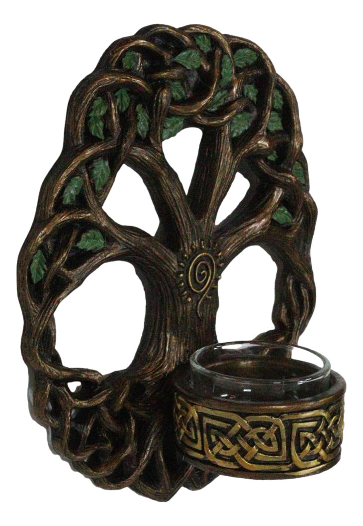 Wiccan Celtic Knotwork Tree Of Life Votive Candleholder Wall Sconce Plaque Decor - Ebros Gift