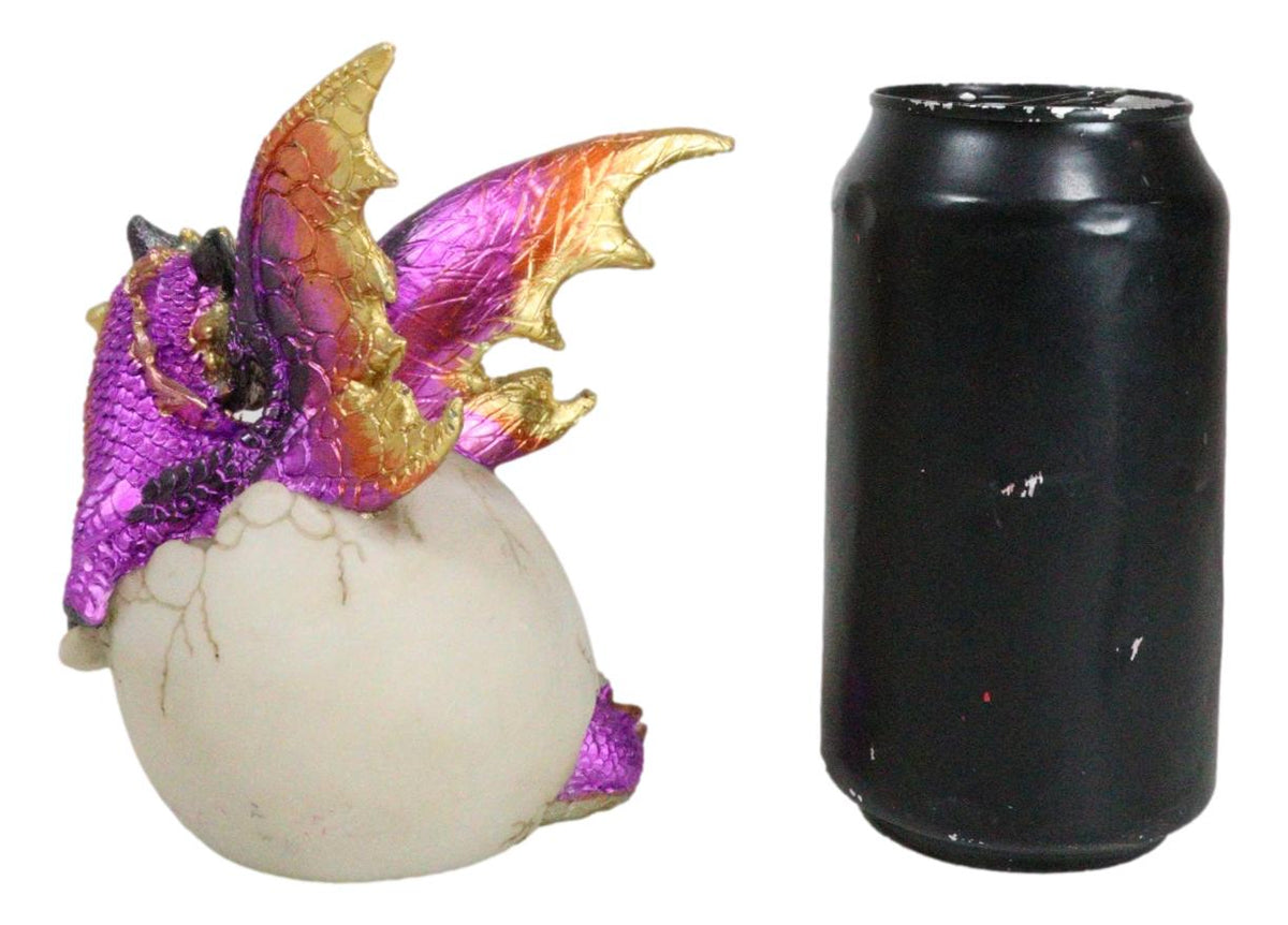 Iridescent Purple And Gold Baby Dragon In Egg Shell With Gemstone Figurine