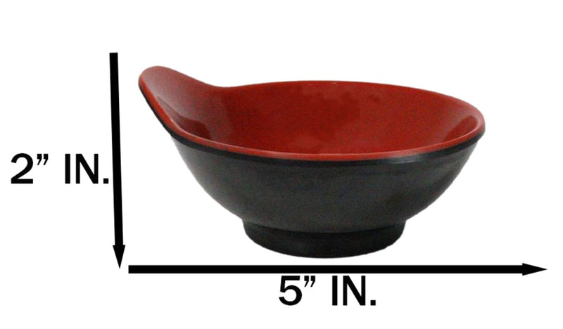 Pack Of 6 Red And Black Melamine Small Soup Salad Rice Bowls With Handle 5"L