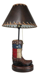 Western Floral Tooled Leather Texas State Flag Cowboy Boot Desktop Table Lamp
