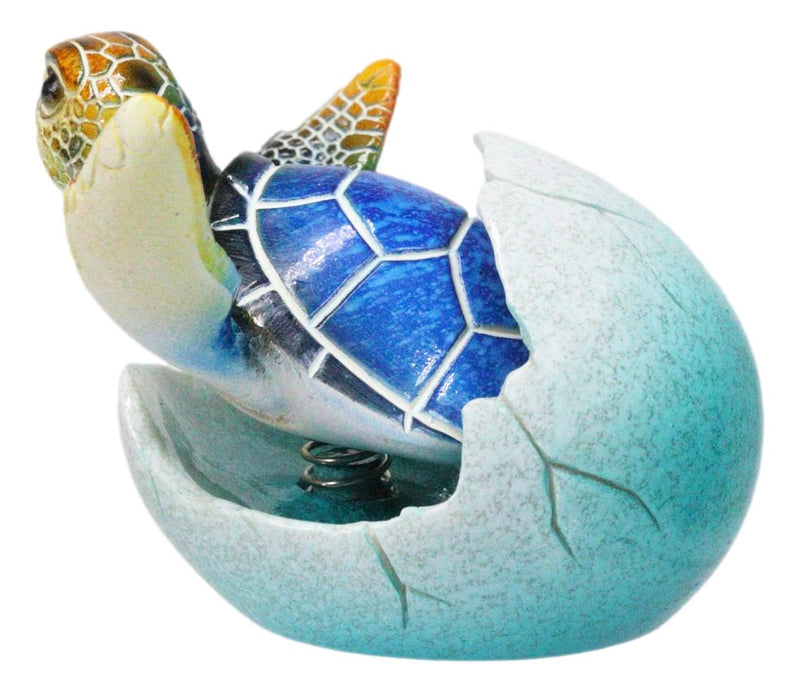 Blue Nautical Marine Sea Turtle Hatchling Emerging Out of Egg Mini Figurine