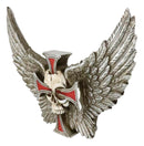 Gothic Angel Winged Biker Skull With Red Crucifix Cross Wall Decor Plaque