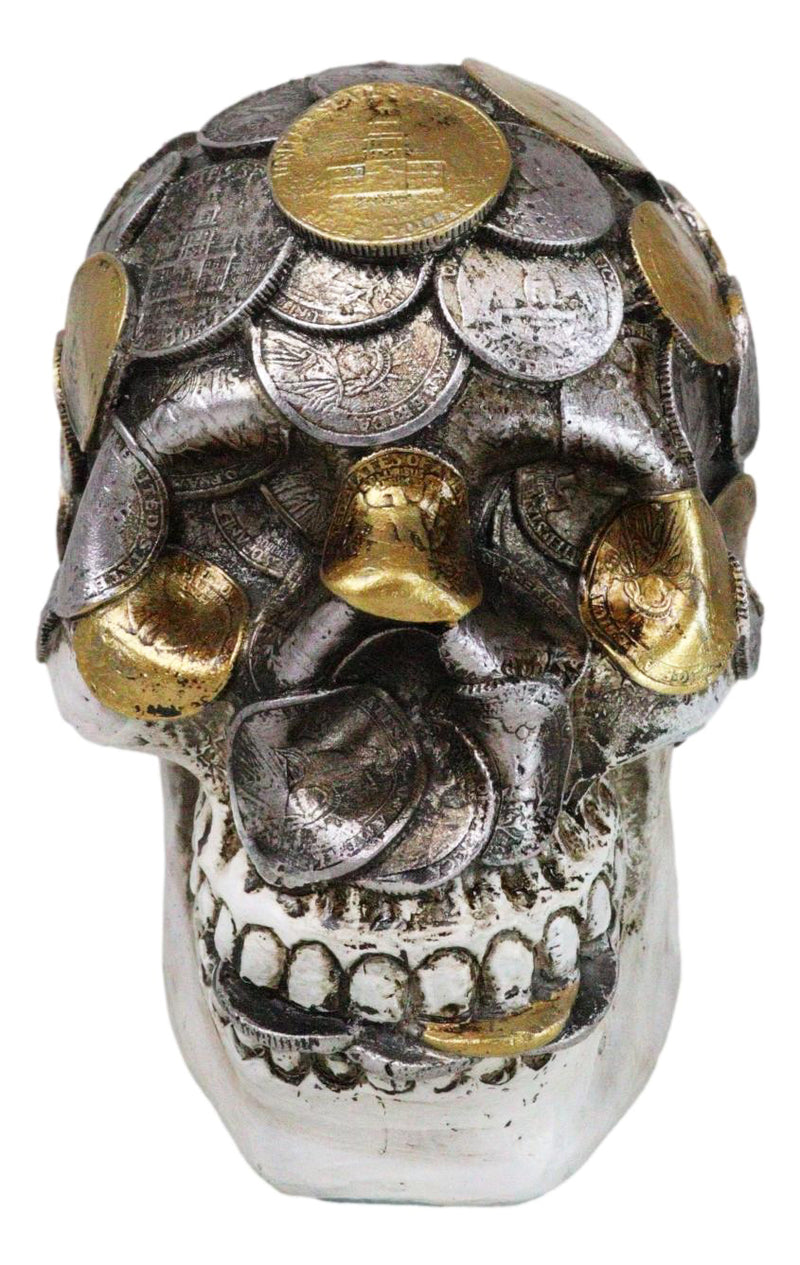 Metallurgy Currency Silver and Gold Coins Skull Face Money Coin Bank Figurine