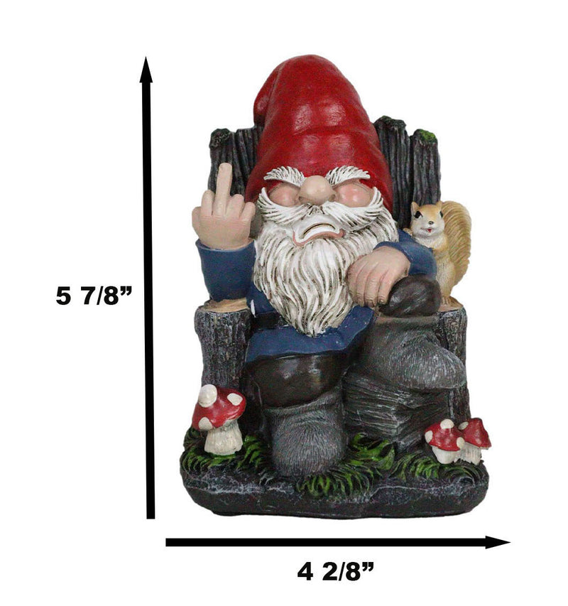 Get Out! Rude Mean Gnome Dwarf And Squirrel On Chair Flipping The Bird Figurine