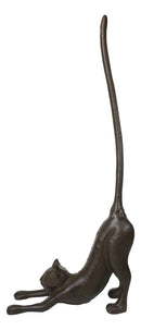 Rustic Cast Iron Crouching Kitty Cat with Long Tail Kitchen Paper Towel Holder
