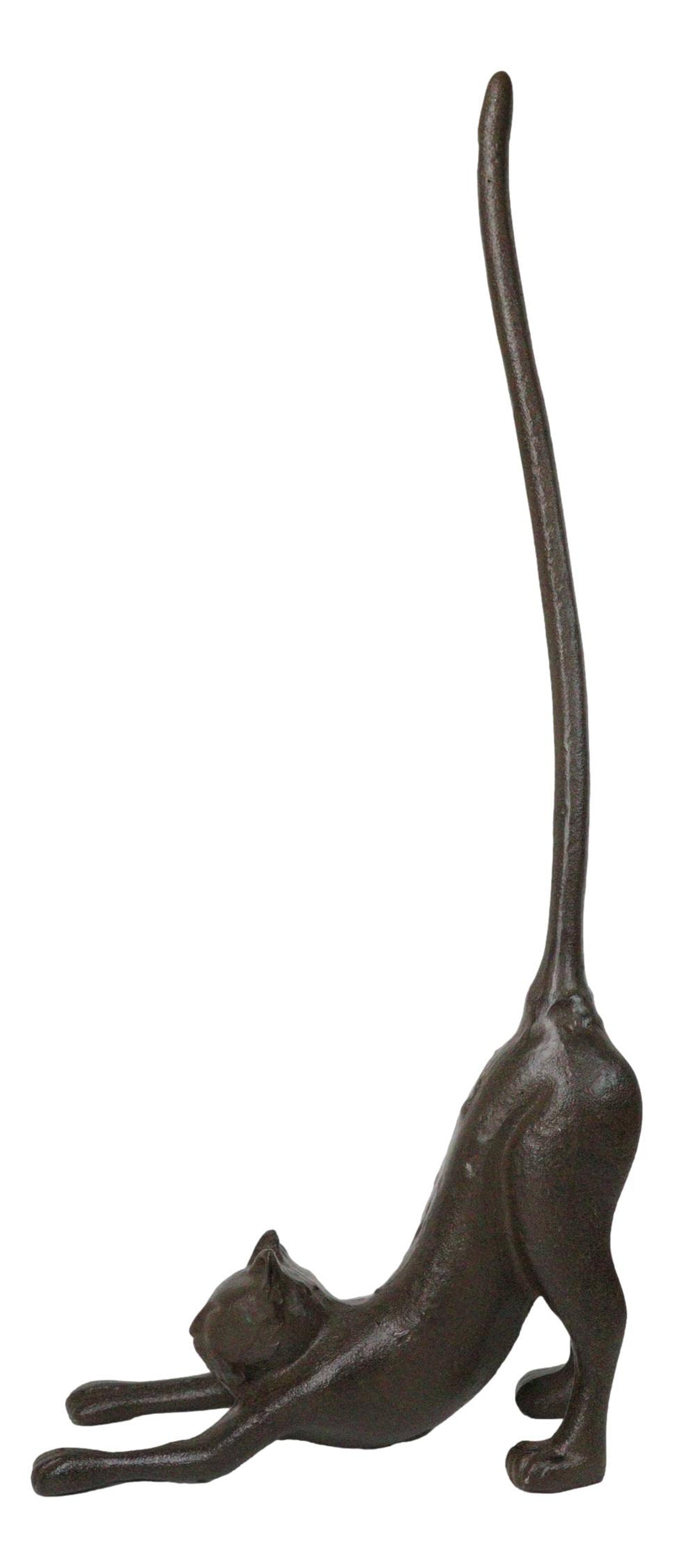 Rustic Cast Iron Crouching Kitty Cat with Long Tail Kitchen Paper Towel Holder