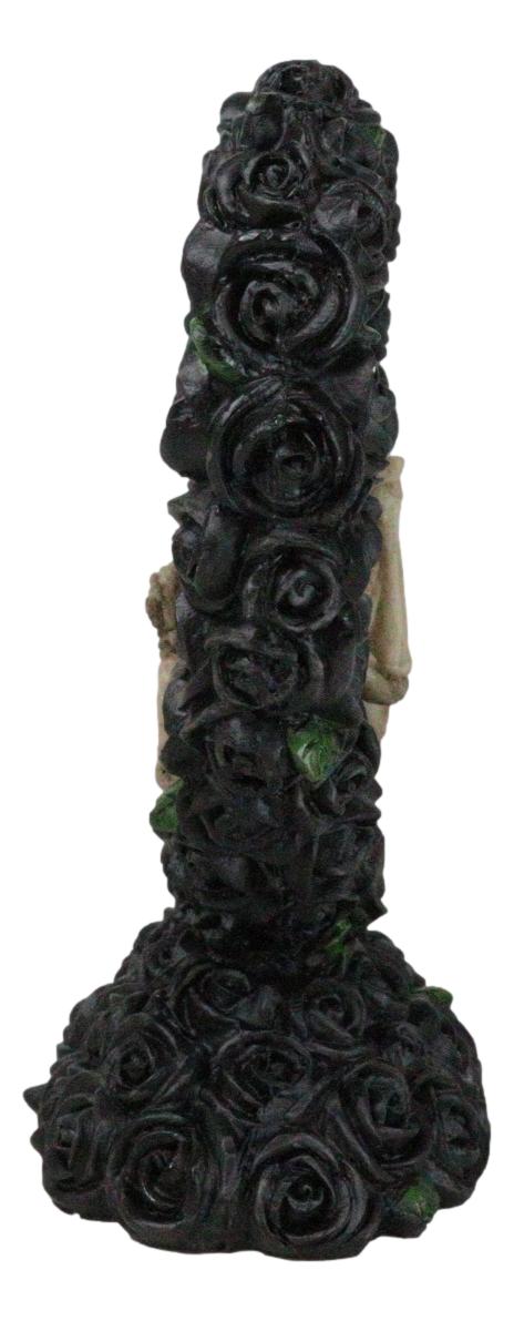 Love Never Dies Black Bridal Roses Heart Wreath Skeleton Couple Kissing Figurine - Ebros Gift