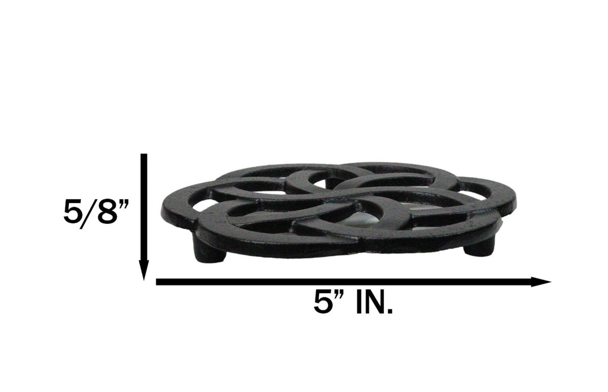 Floral Scroll Geometry Traditional Cast Iron Metal Tetsubin Teapot Trivet Stand