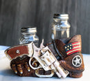 Western Star Cowboy Gun Faux Leather Holster Salt Pepper Shakers Holder Set