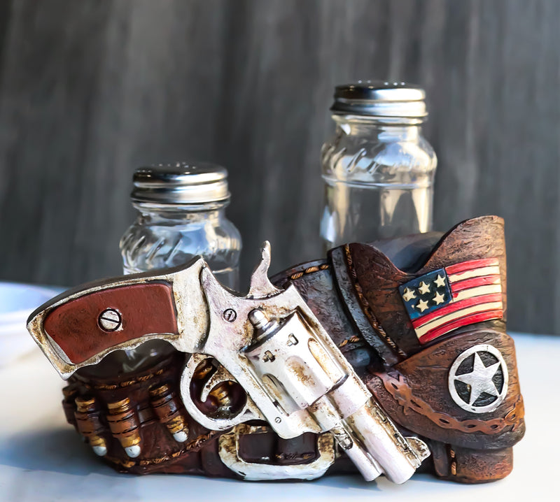 Western Star Cowboy Gun Faux Leather Holster Salt Pepper Shakers Holder Set