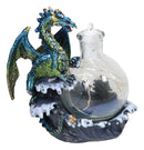 Metallic Frozen Sea Dragon Rising Above Waves by Glass Bottle With Ship Figurine
