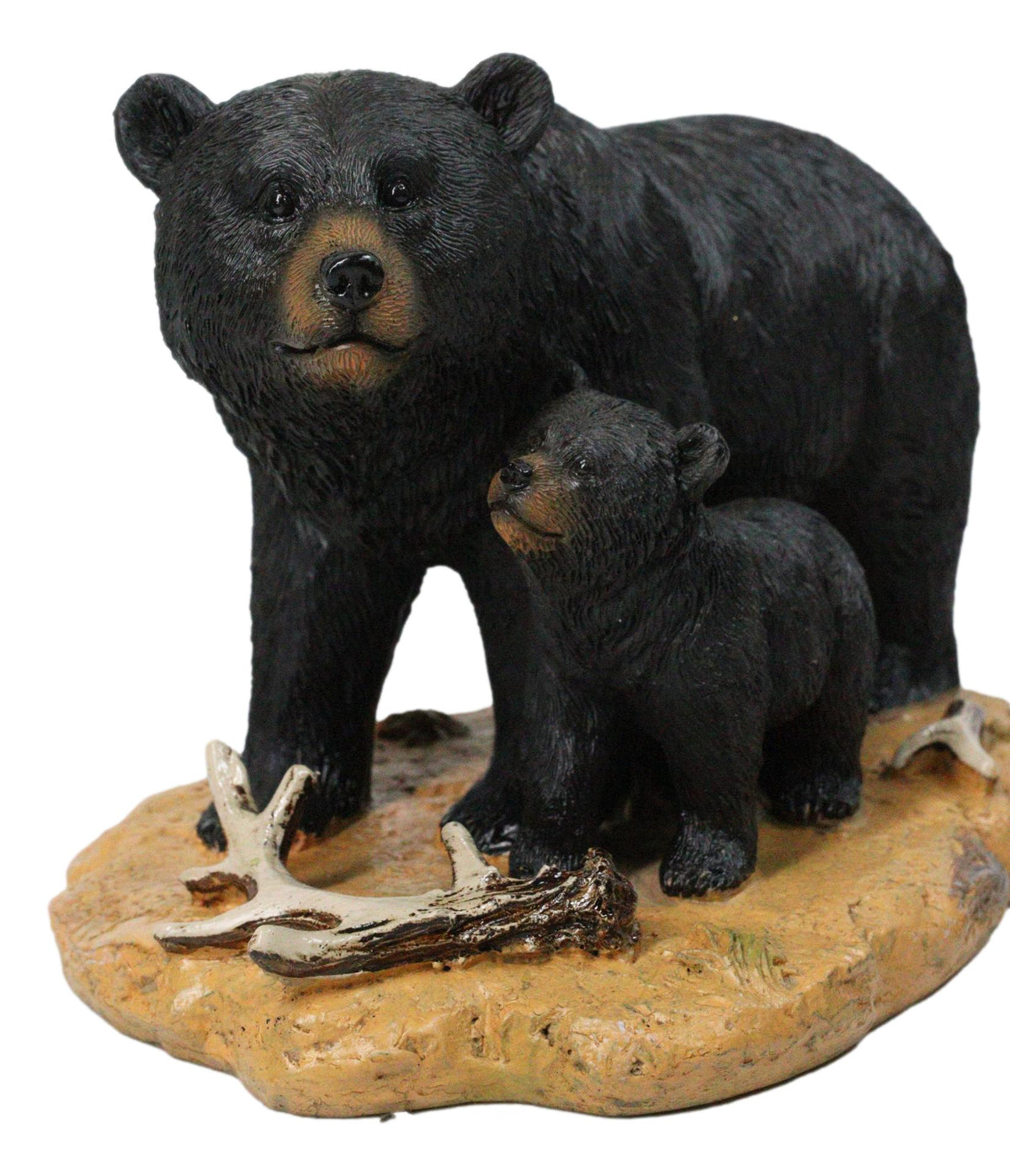 Rustic Forest Mother Black Bear with Cub Figurine Wildlife Animal Sculpture