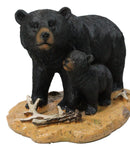Rustic Forest Mother Black Bear with Cub Figurine Wildlife Animal Sculpture