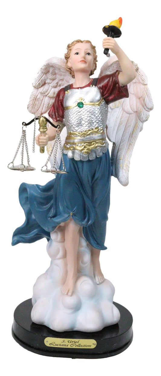 Archangel Saint Uriel Holding Torch and Scales of Justice Figurine With Base 12"