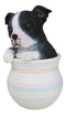 Black White Tuxedo Boston Terrier Puppy Dog Figurine With Glass Eyes Pup In Pot